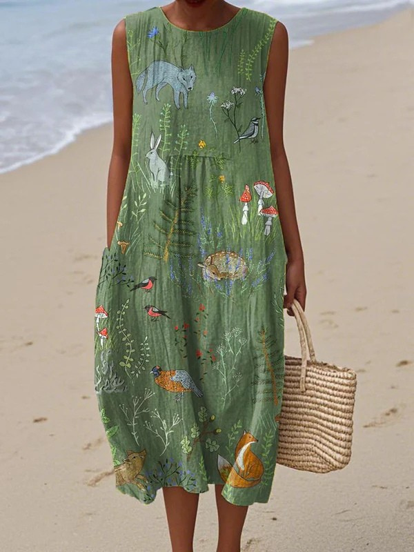 Tazira - Robe Femme Été Fluide Imprimé Artistique Sans Manches Confort Léger