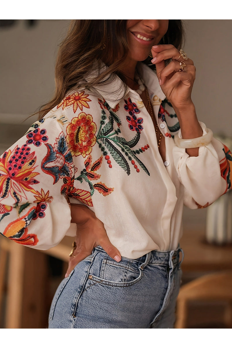 Fabienne - Chemise Fleurie Brodée – Un Soupçon de Méditerranée dans Chaque Détail