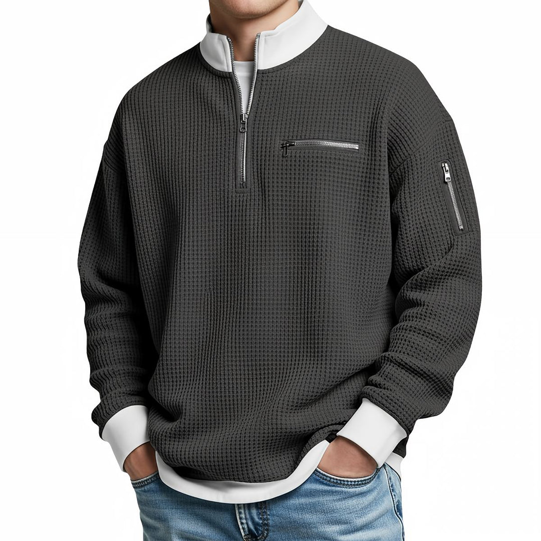 Edwin - Pull homme demi-zip en maille texturée