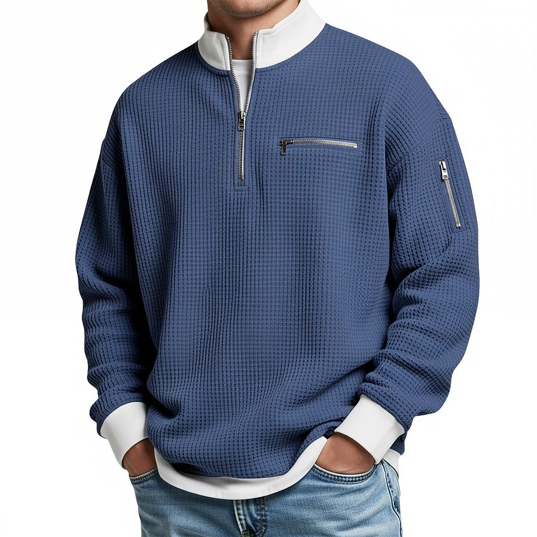 Edwin - Pull homme demi-zip en maille texturée