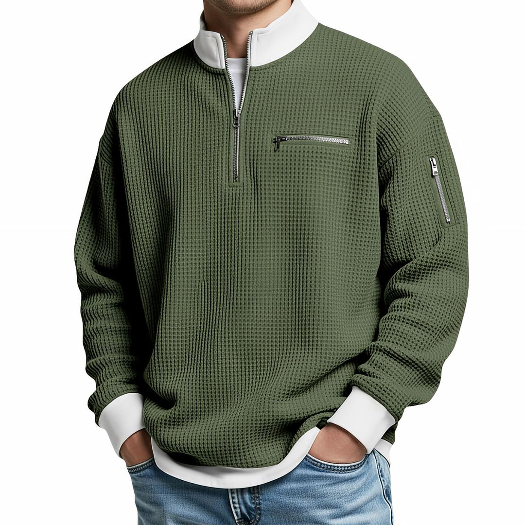 Edwin - Pull homme demi-zip en maille texturée