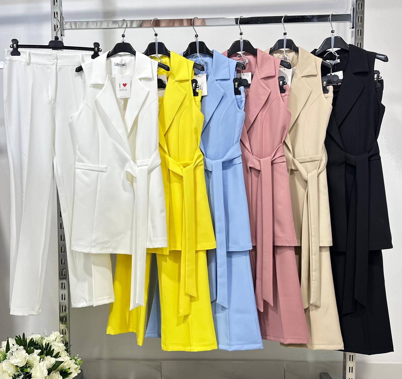 Fynellea - Ensemble Femme Élégant Sans Manches Pantalon Large Taille Ceinturée