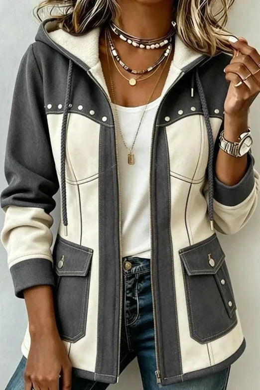 Koosje  - Veste à Capuche Femme Bicolore avec Fermeture Éclair et Poches