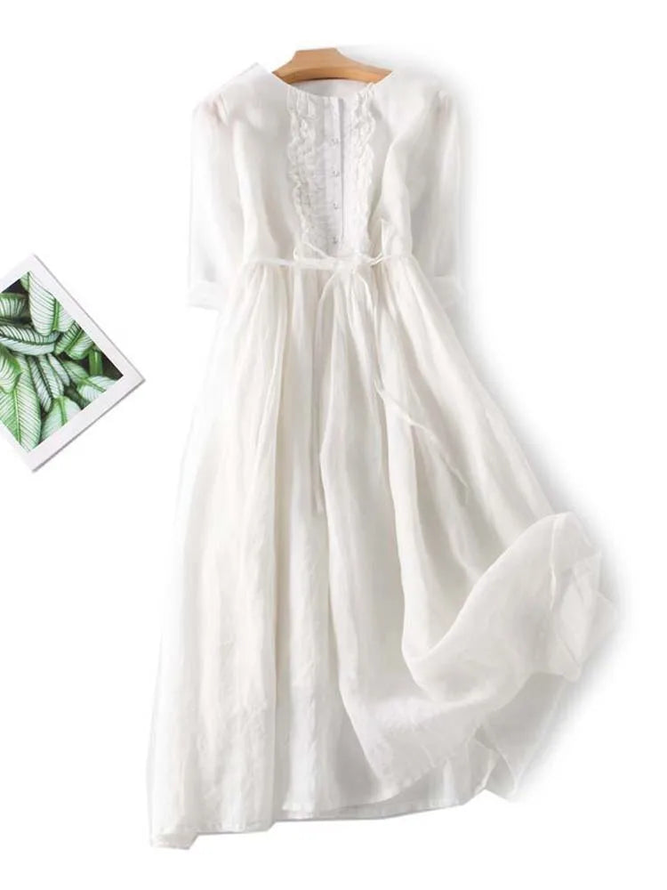 Tyrella - Robe Femme Maxi en Lin Ample et Fluide Style Décontracté Élégant
