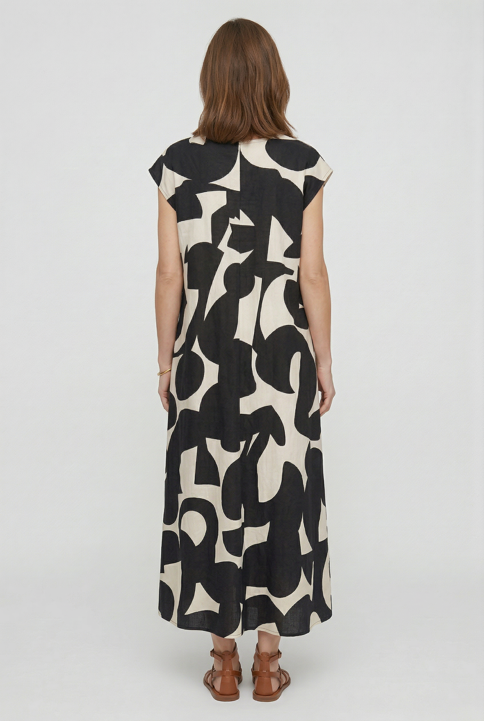 Heliorae - Robe longue femme à col V avec imprimé abstrait