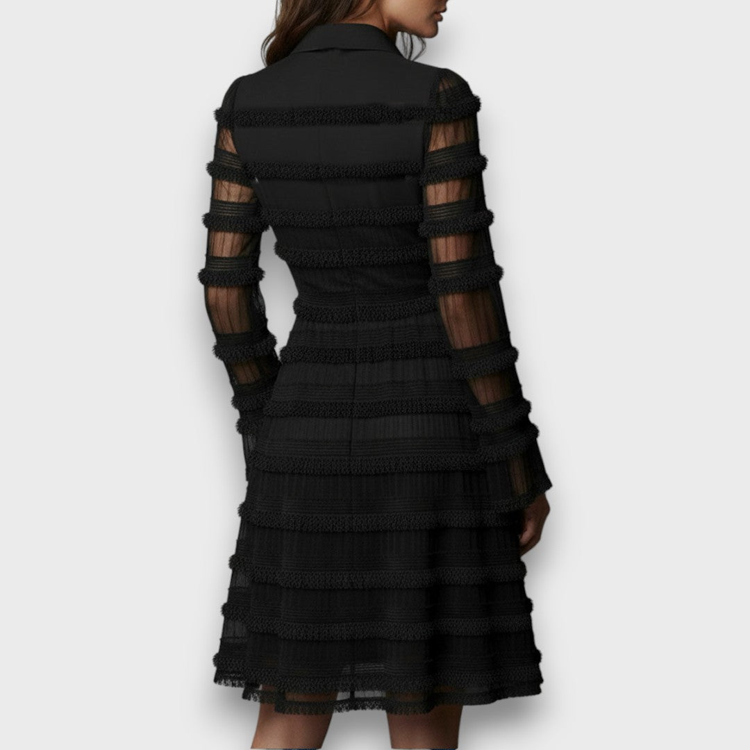 Hyacinthe - Robe Midi Élégante à Franges Transparentes