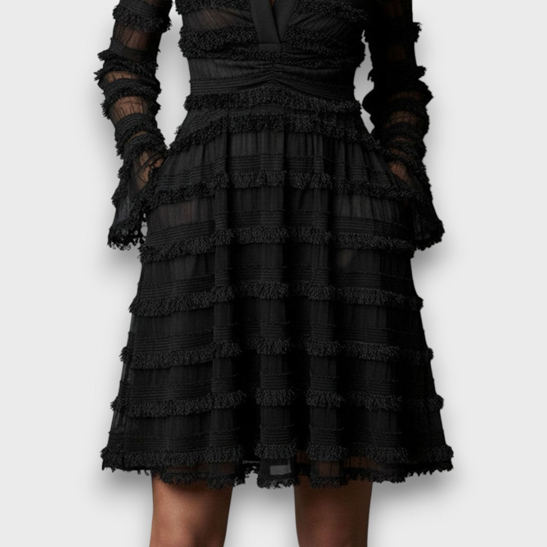 Hyacinthe - Robe Midi Élégante à Franges Transparentes