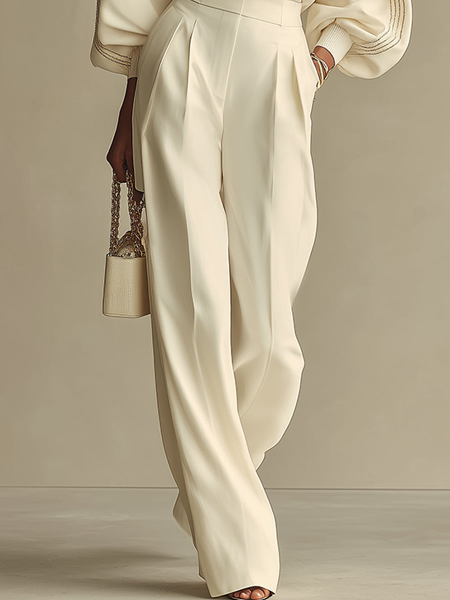 Oliveth - Ensemble Femme Élégant Haut Texturé et Pantalon Large Fluide