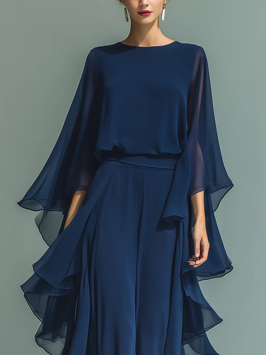 Cynvra - Ensemble Femme Fluide Volants Élégant Pour Soirée Et Événements