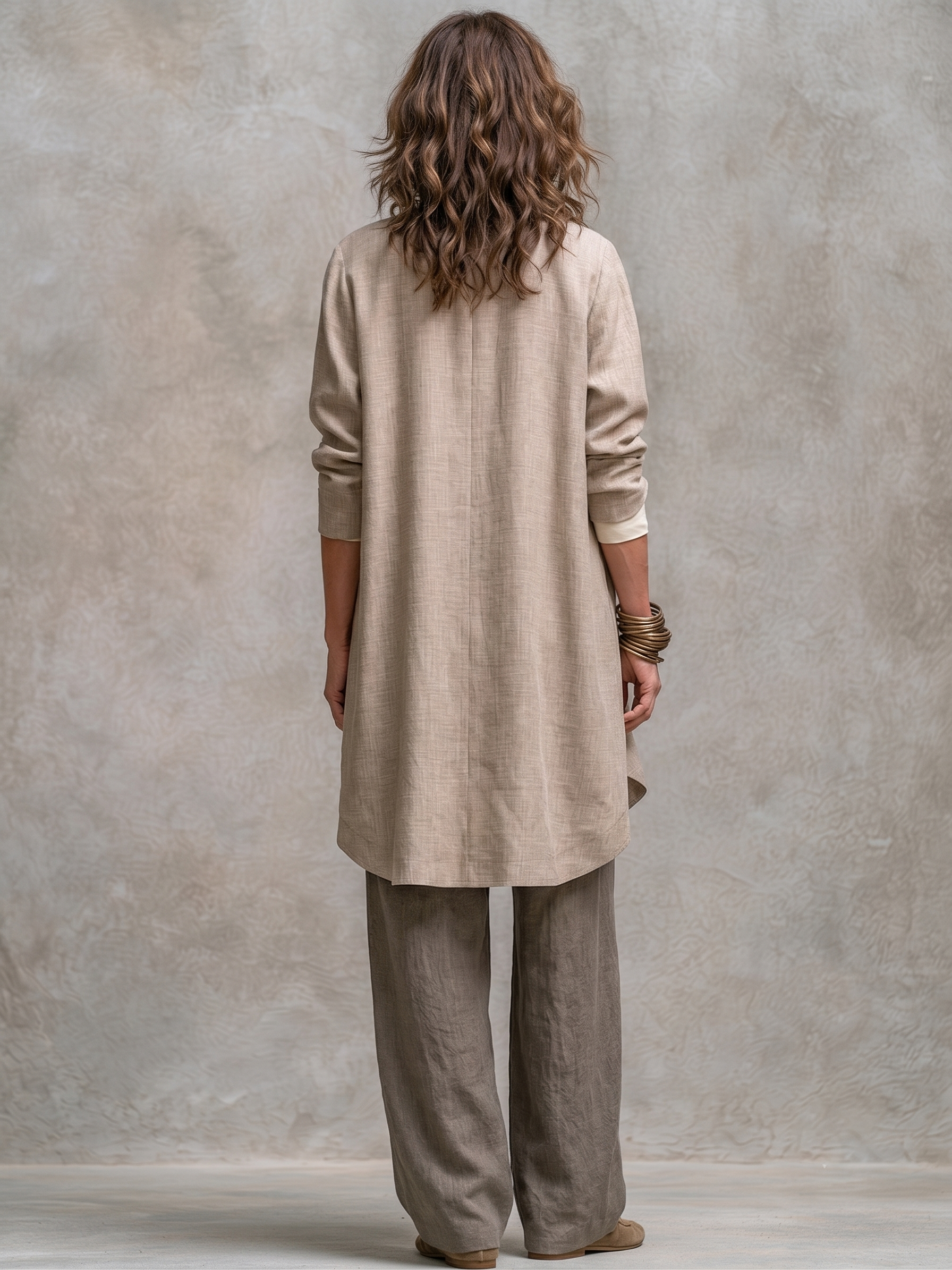 Mavelle - Ensemble femme trois pièces beige-gris avec pantalon large