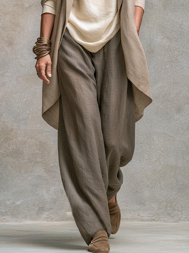 Mavelle - Ensemble femme trois pièces beige-gris avec pantalon large