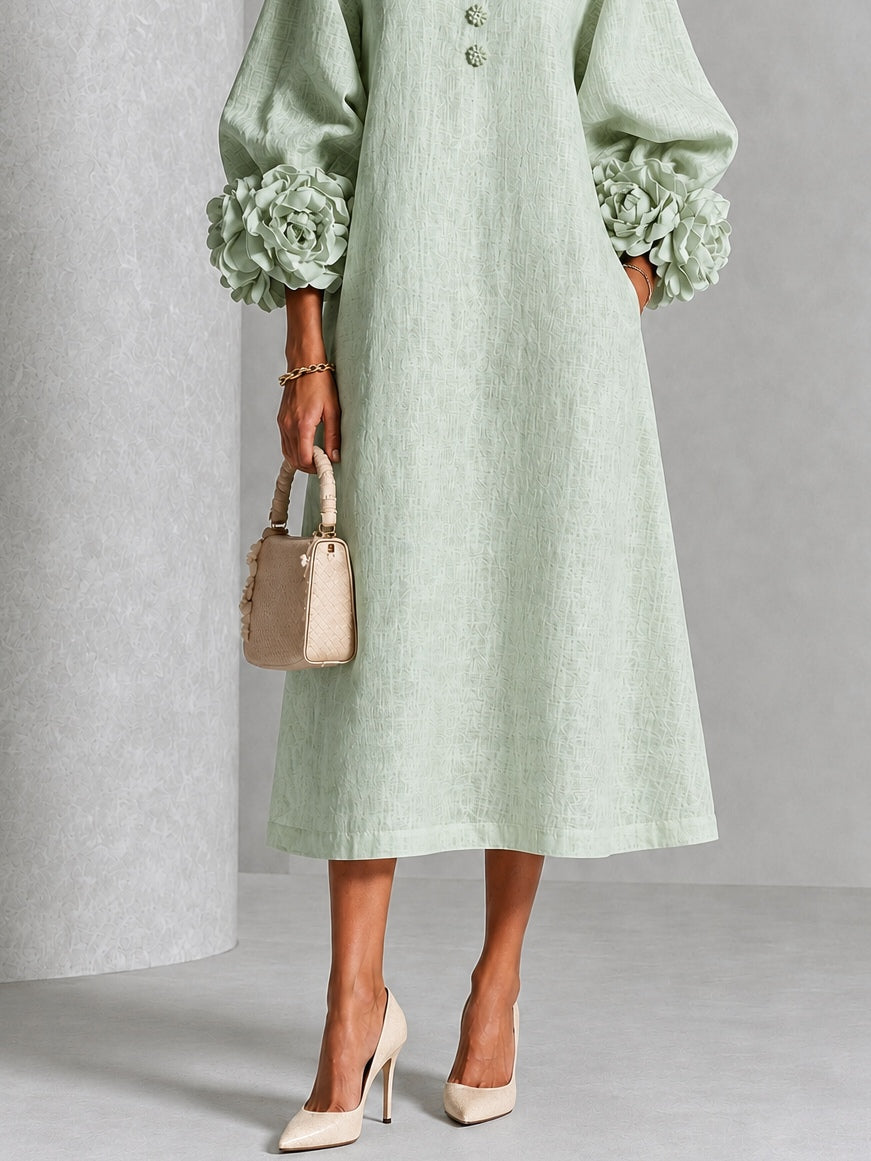 Aliette - Robe midi femme à manches florales