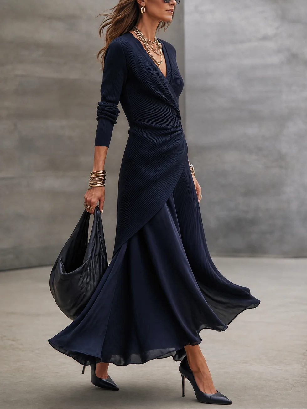 Geesje - Robe femme portefeuille avec jupe satinée