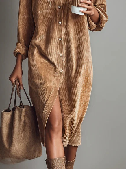 Isolira - Robe Midi en Velours Côtelé Élégante