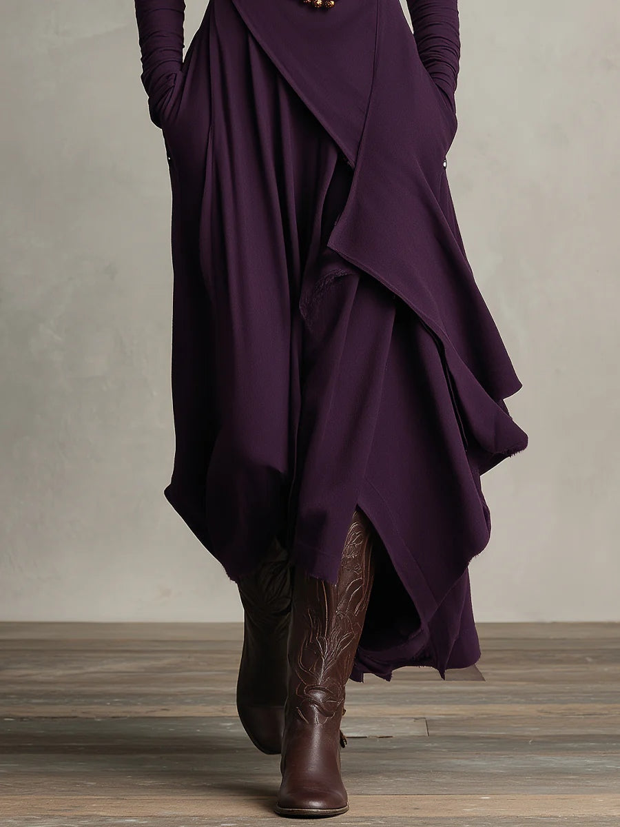 Odélie - Robe longue femme drapée à col roulé asymétrique