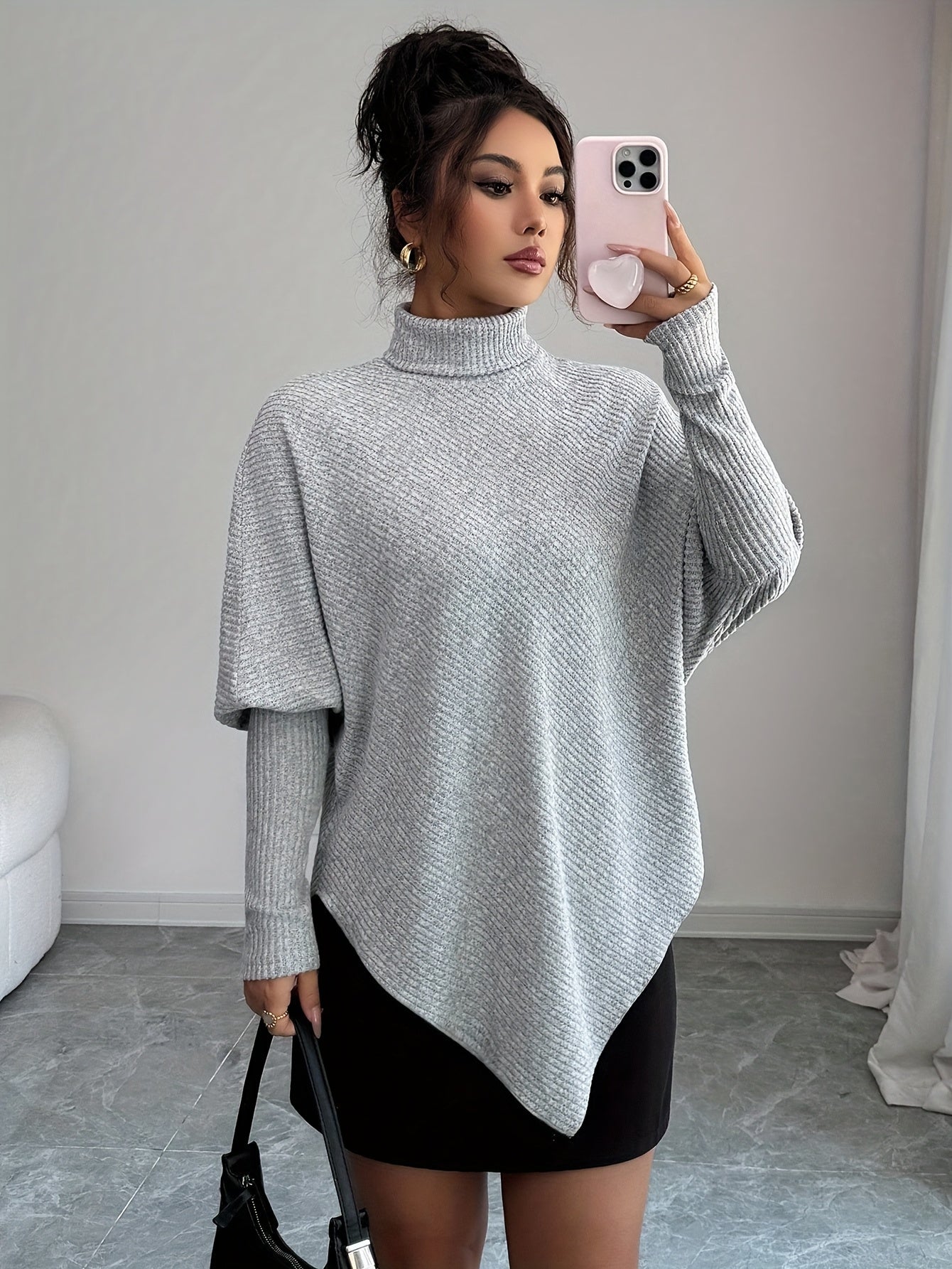 Ilyssa - Pull Asymétrique Col Montant Élégance Moderne
