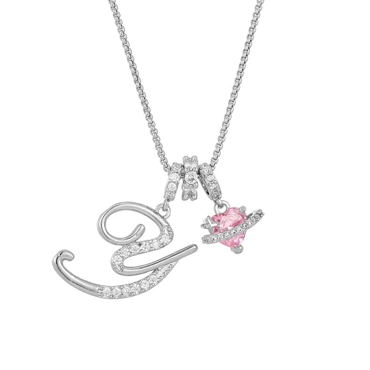Carmelle - Collier Initiale Avec Cœur Rose Brillant