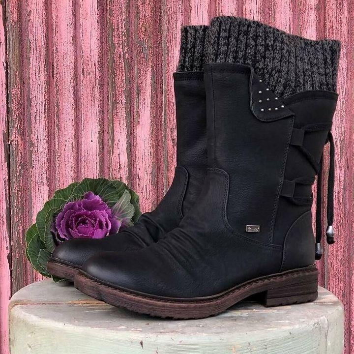 Ovelina - Bottines chaudes à lacets pour femmes pour l’hiver