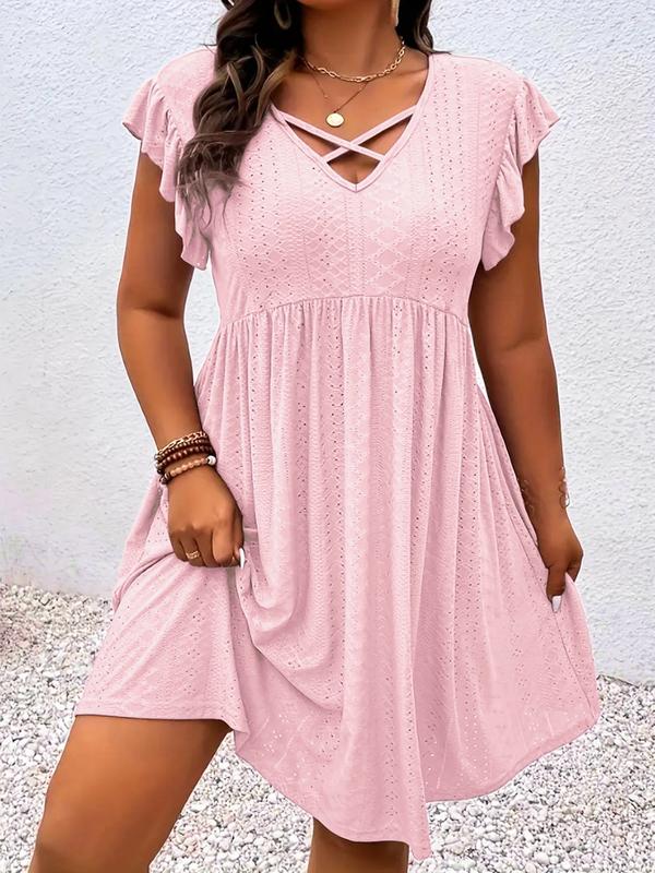 Elinorae - Robe femme grise avec décolleté découpé et manches volantées