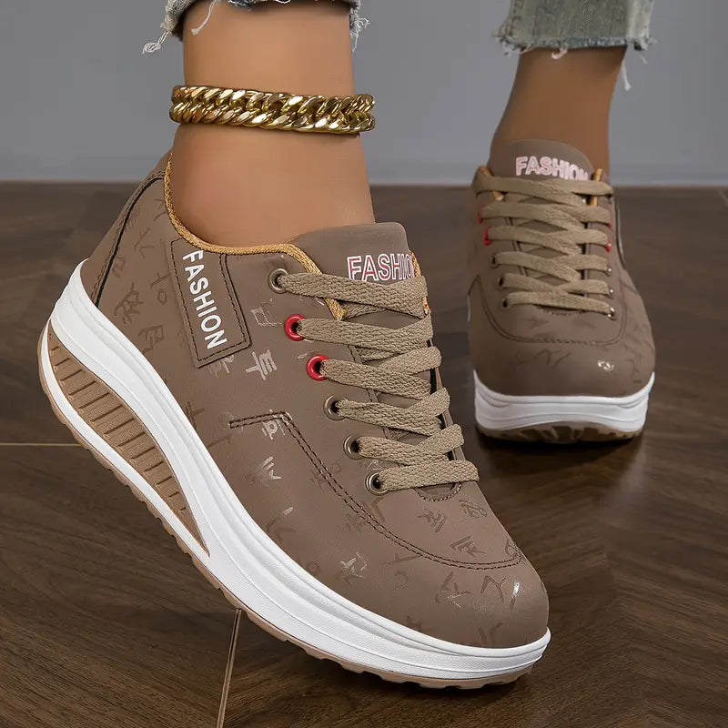 Brelina - Baskets femme plateforme lacets cuir synthétique confort quotidien