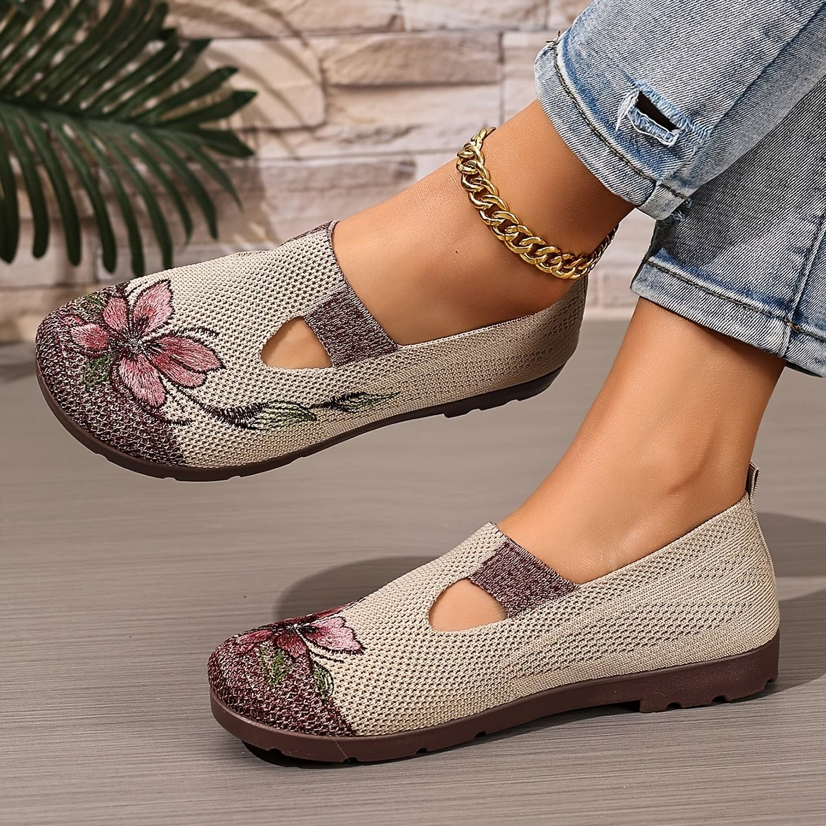 Arixa - Chaussures Respirantes Confortables à Broderie Fleurie