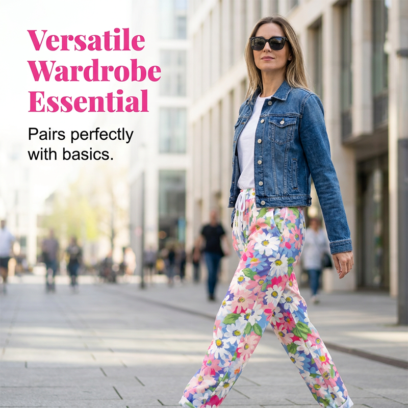 Marovelle - Pantalon femme fleuri avec taille ajustable et poches