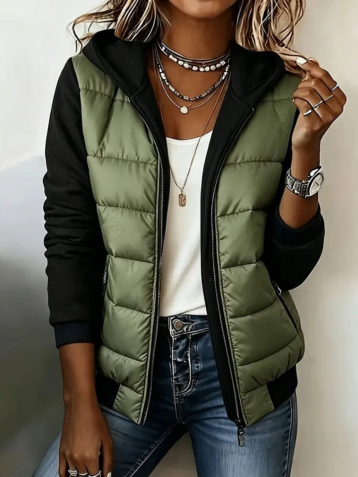 Roosje - Women's quilted hooded jacket with two-tone long sleeves