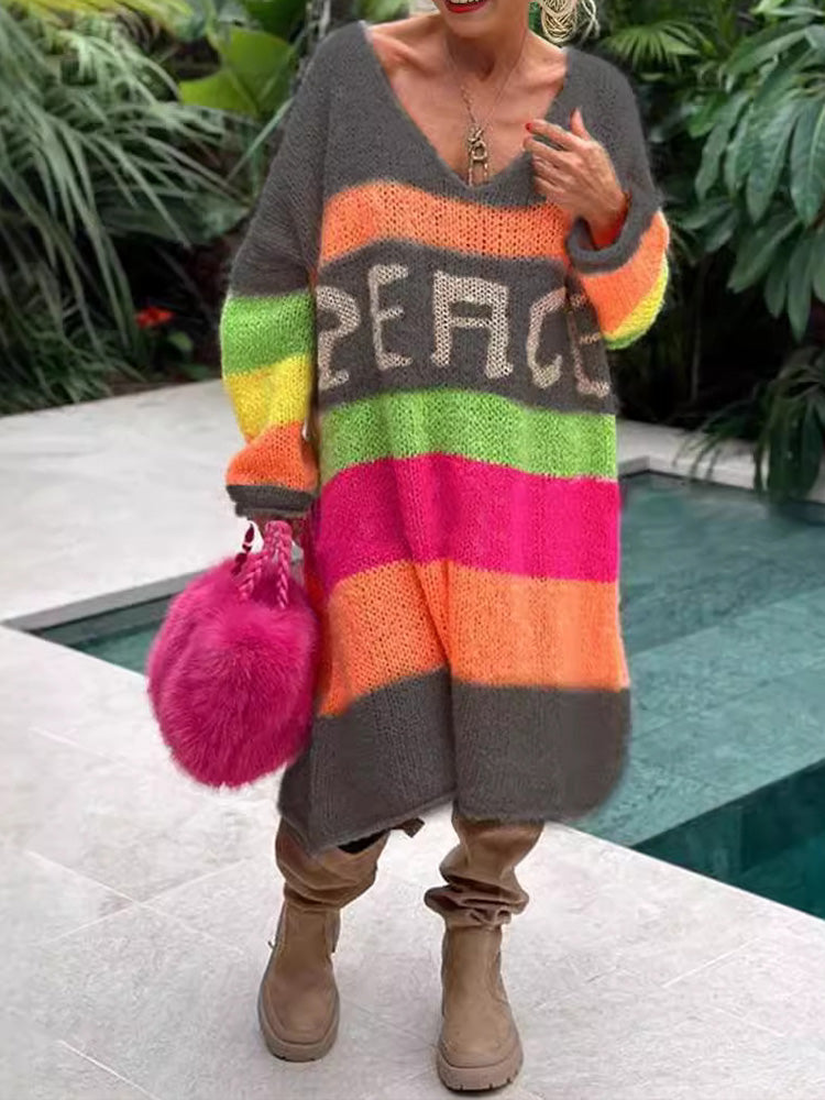 Elviana - Robe Pull en Cachemire à Blocs de Couleurs