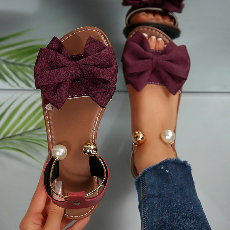 Jaxoria - Sandales femme plates avec nœud décoratif et perles