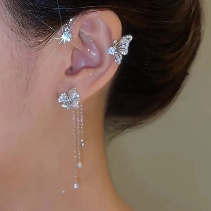 Boucles D'oreilles Fleur Papillon Élégantes Avec Pompons