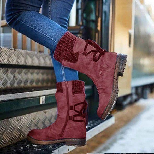 Ovelina - Bottines chaudes à lacets pour femmes pour l’hiver