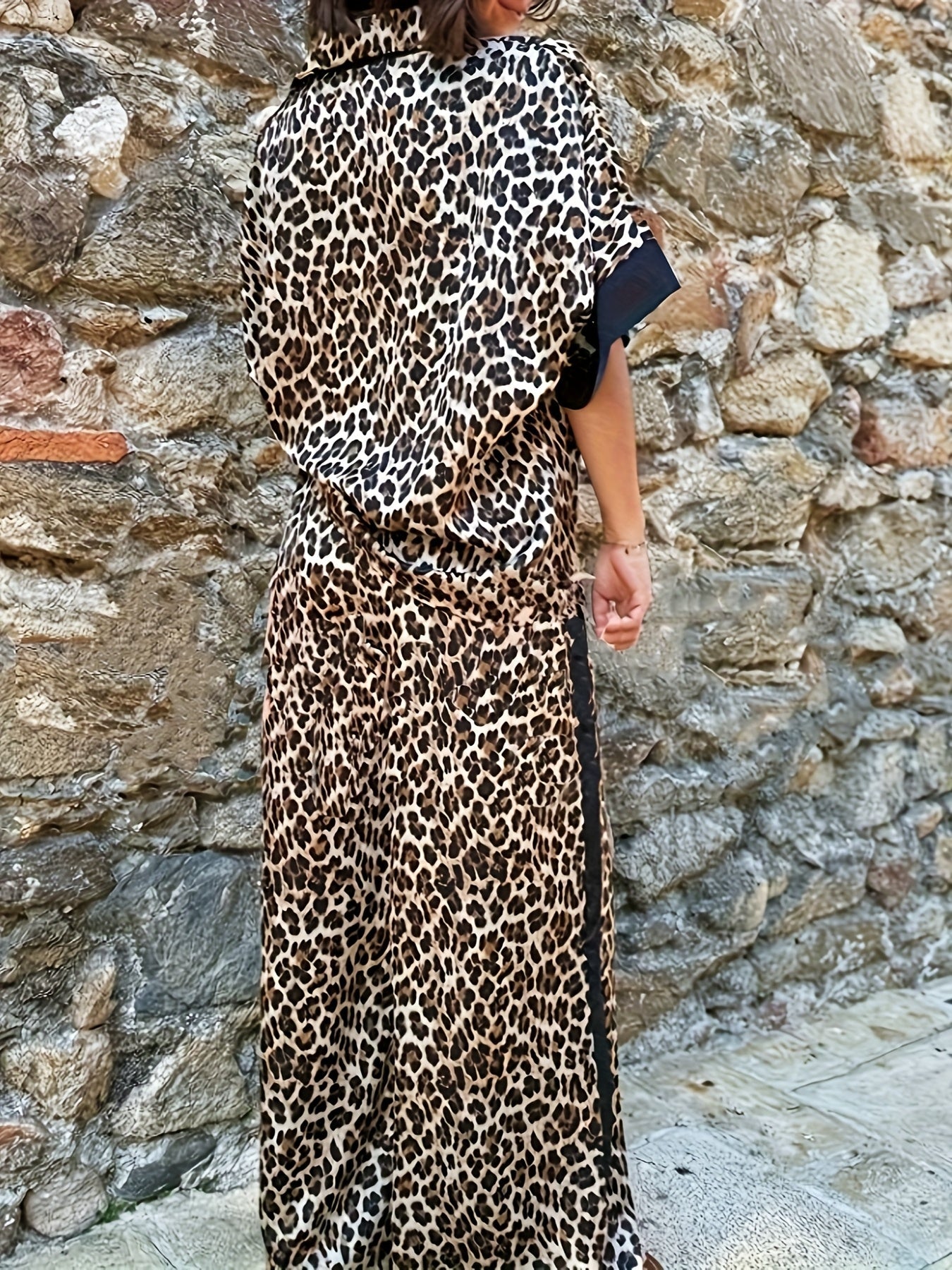 Cyra - Ensemble Imprimé Léopard avec Pantalon à Jambes Larges