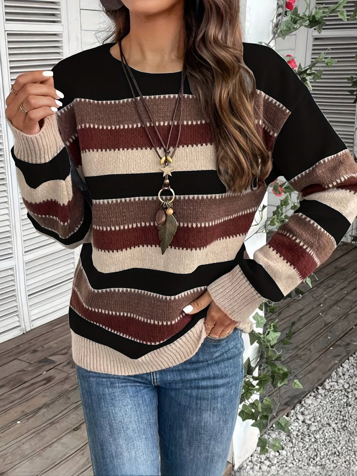 Lucette - Pull femme rayé en maille à manches longues