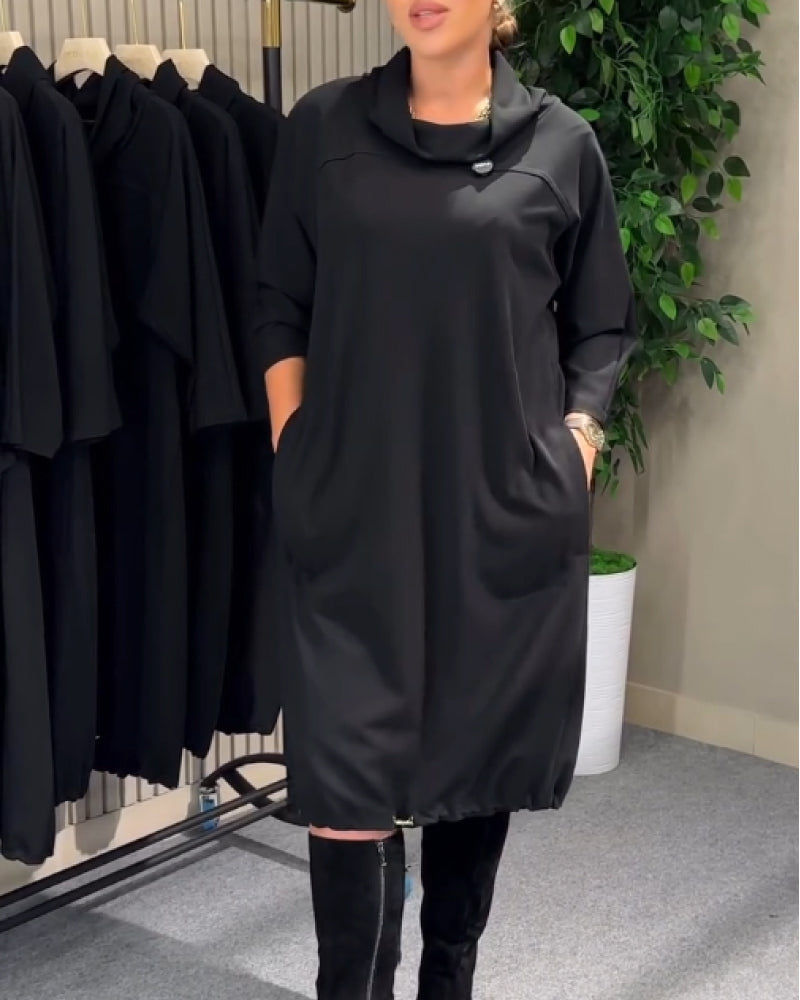 Kaelira - Robe femme à col drapé fluide et poches pratiques