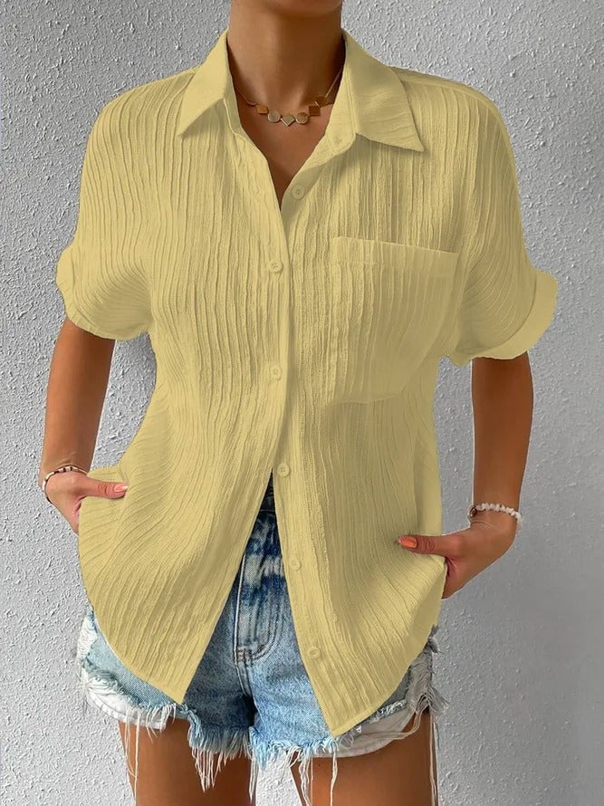 Plyora - Chemisier Femme Ample Boutonné Col Classique Style Casual