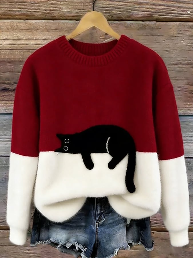 Lunivienne - Pull Doux Motif Chat