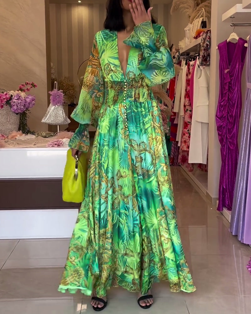 Aceline - Robe Longue à Imprimé Élégant et Taille Empire