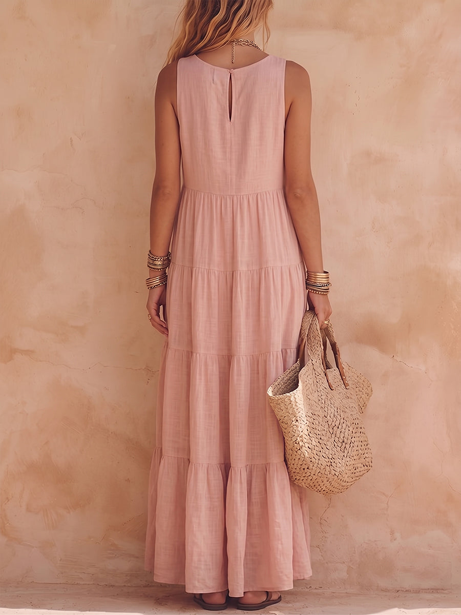 Azoria - Robe longue femme en coton et lin sans manches style décontracté
