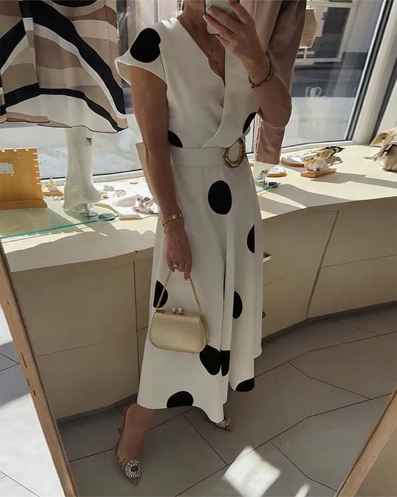 Kalessae - Robe midi femme à pois avec décolleté en V