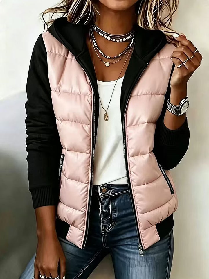 Roosje - Women's quilted hooded jacket with two-tone long sleeves
