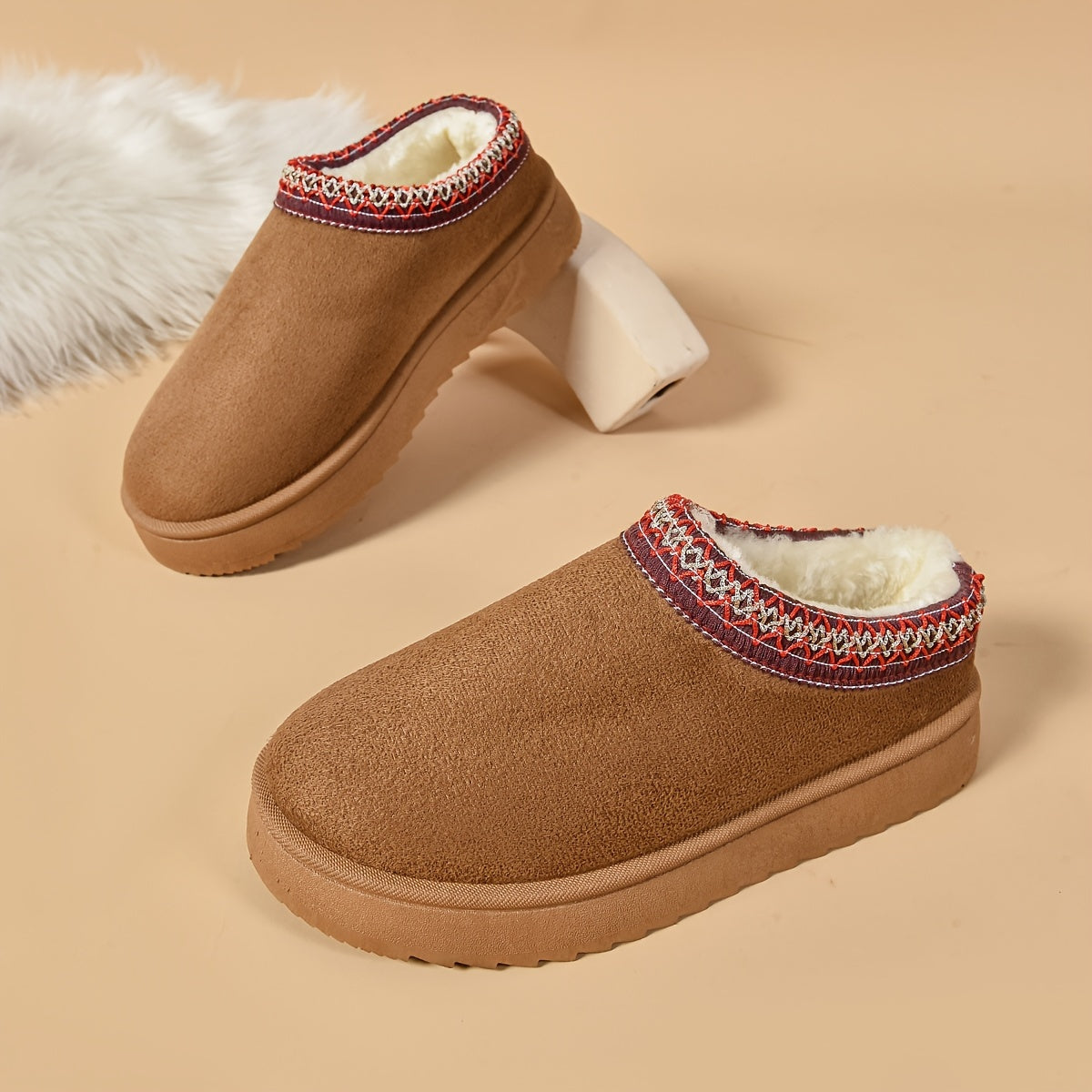 Selviane - Bottes Slip-On Ethniques à Doublure en Fausse Fourrure
