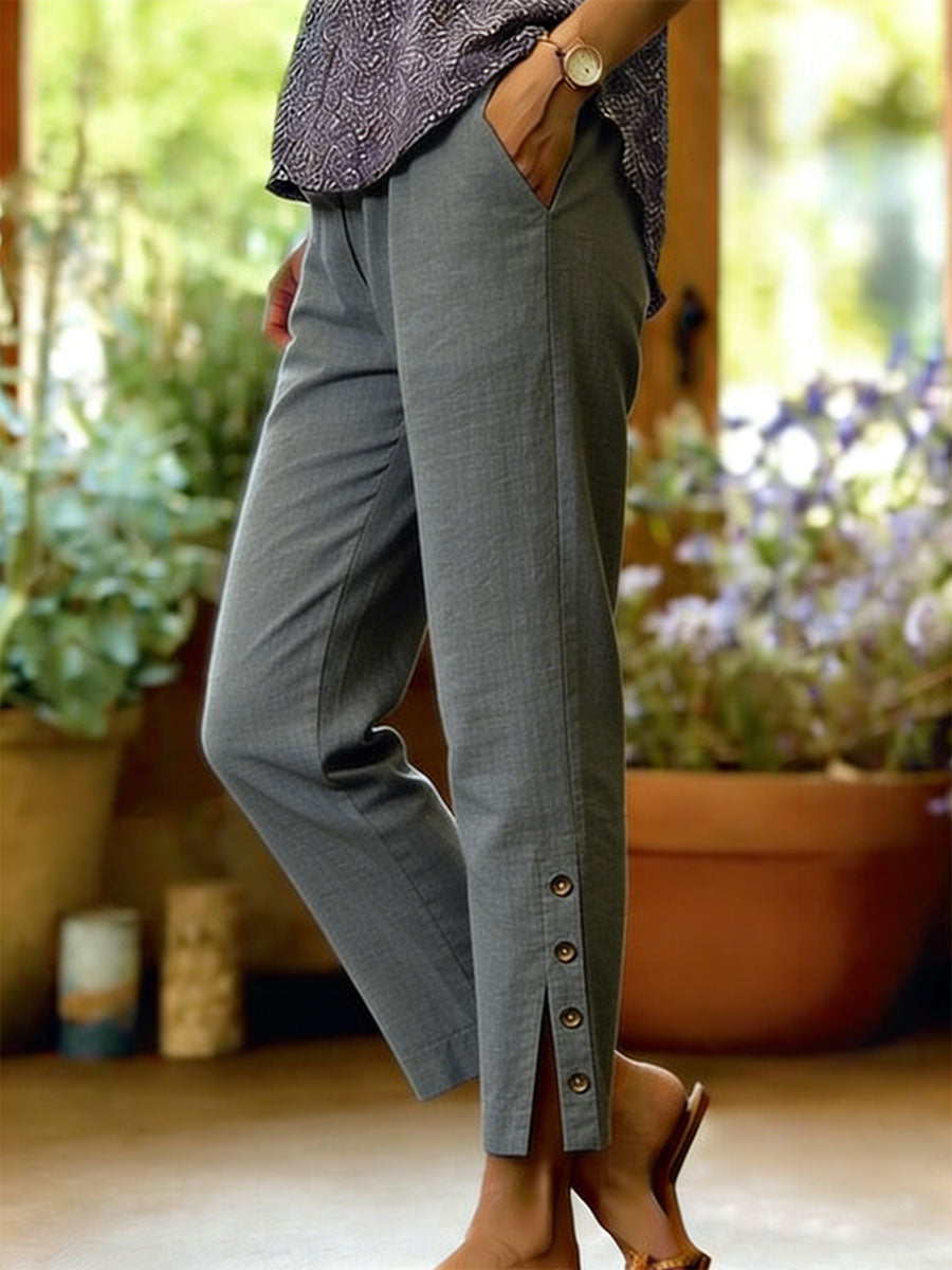 Firoxa - Pantalon Femme Lin Léger Confort Décontracté Pour Quotidien