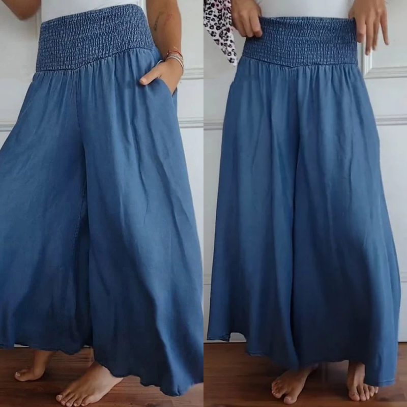 Pravina - Jean Femme Taille Haute à Jambes Larges