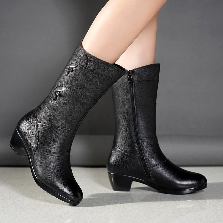 Dorelline - Bottines Mi-Mollet à Talon Épais pour Femme