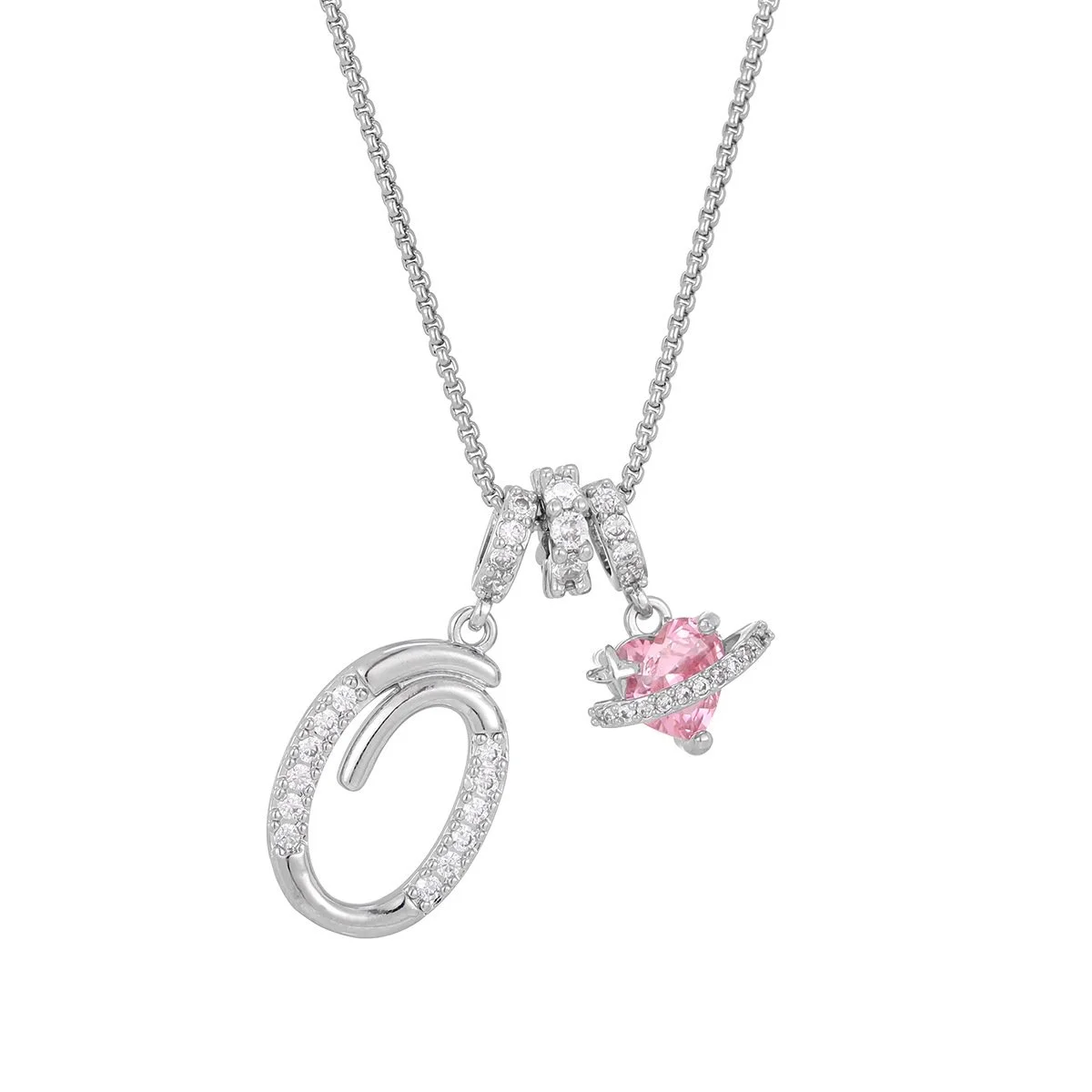 Carmelle - Collier Initiale Avec Cœur Rose Brillant