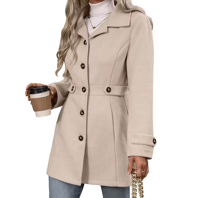 Wilma - Women's belted coat with buttons and elegant lapel collar