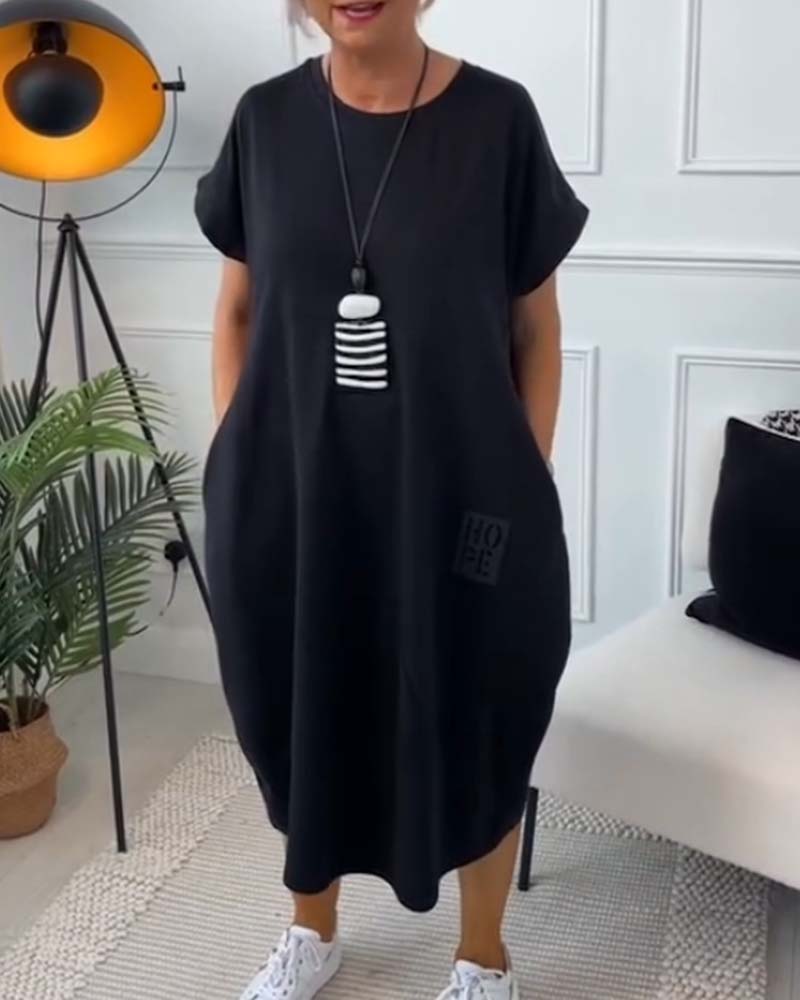 Marie - Robe Décontractée à Manches Courtes avec Imprimé Lettre pour Femme