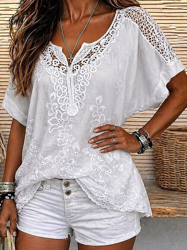 Cavoria - Blouse femme blanche en dentelle brodée