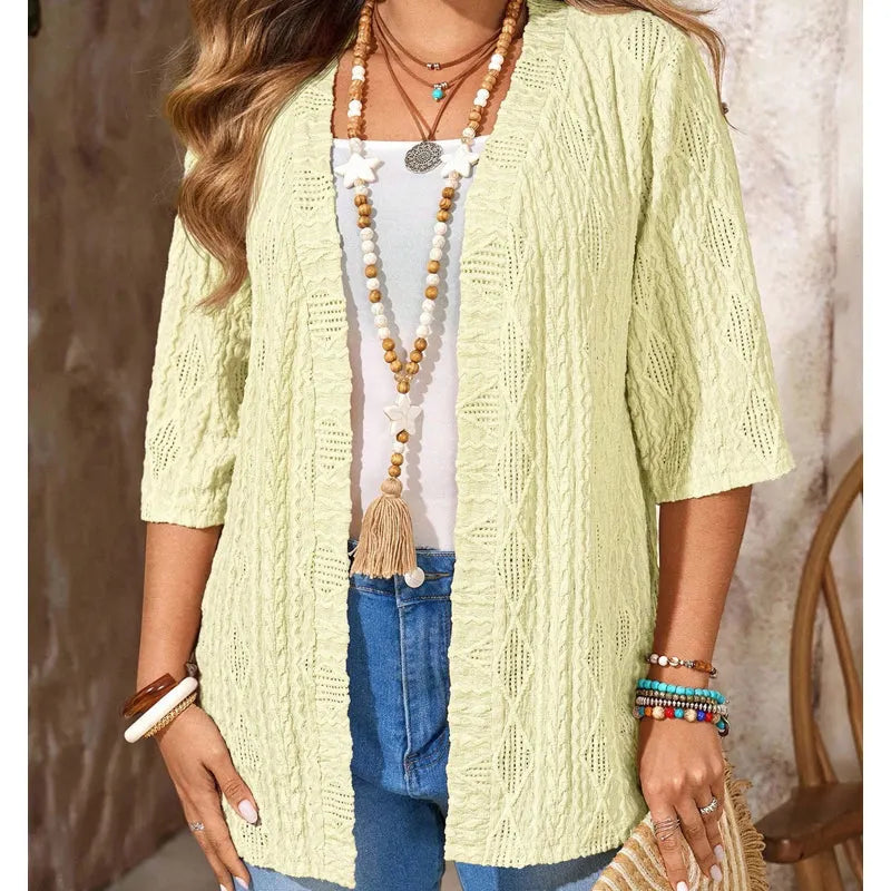 Enora - Cardigan femme tricoté ouvert à manches 3/4