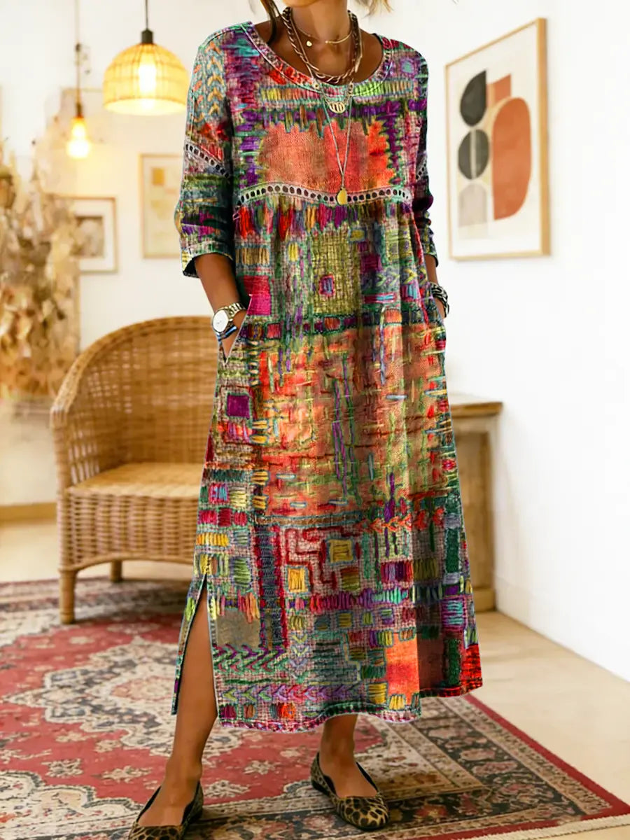 Lunethra - Robe Denim Patchwork Ethnique Femme